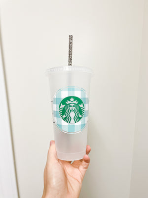 Mint Gingham Cold or Hot Cup