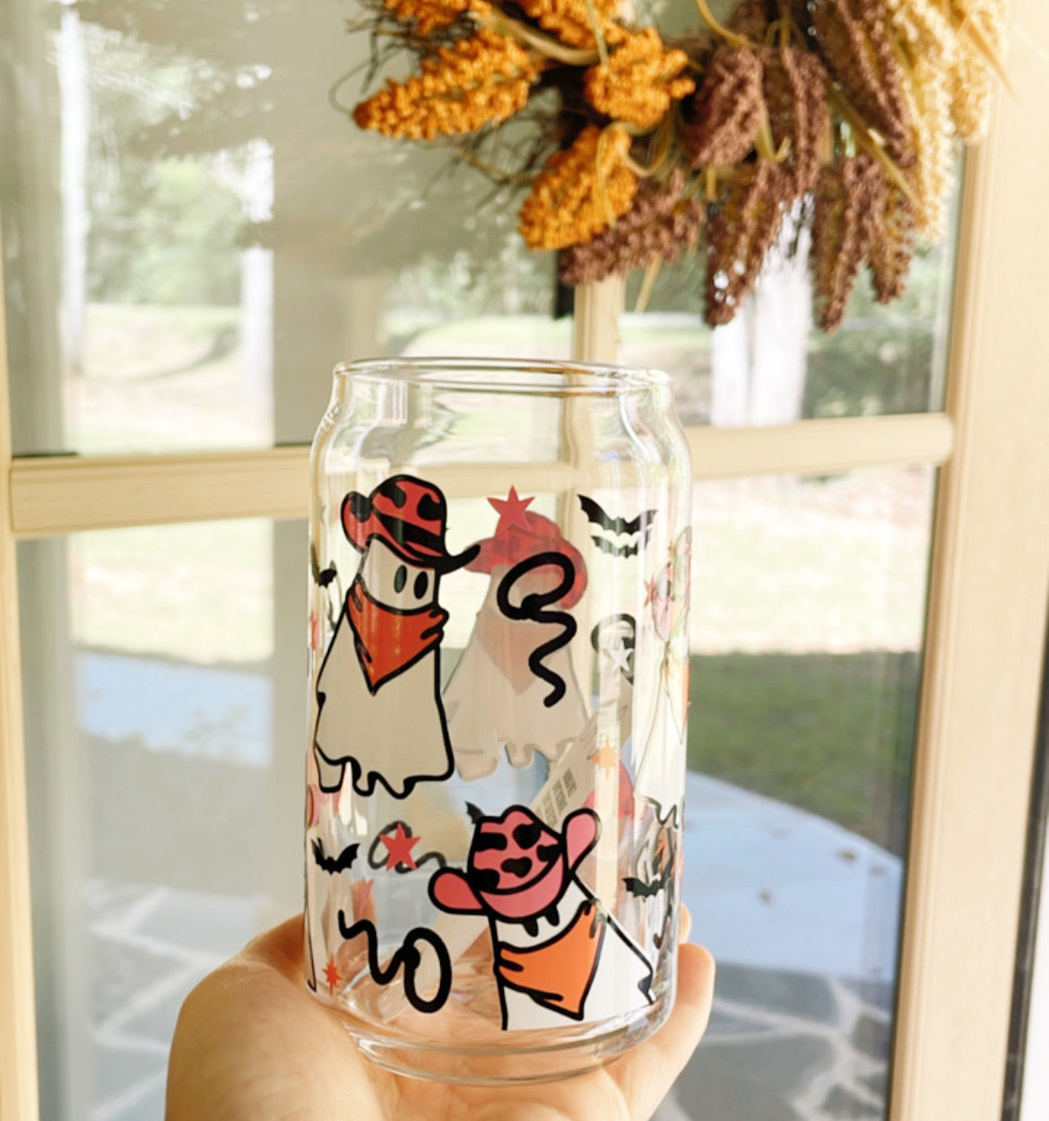 Fall themed iced coffee cup